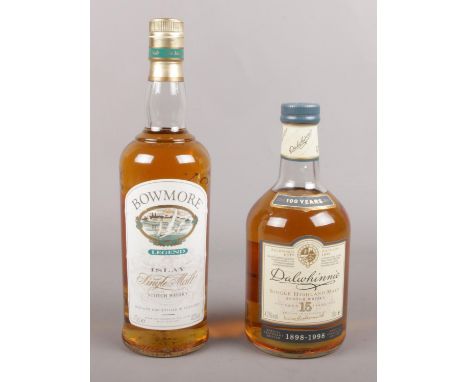 Two bottles of Scotch whisky. Dalwhinnie single highland malt Scotch whisky, 15 years old, Special Centenary Edition. Bowmore