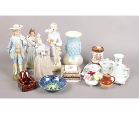 A Box of Assorted Ceramics. To include a Trinket Set, Beswick Vase and NAO Figurine.  