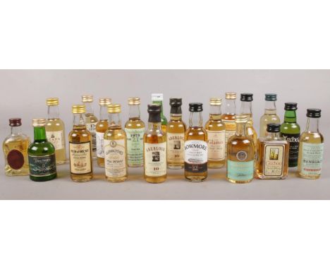 A collection of whisky alcohol mininatures. (20) full &amp; sealed. Bowmore Islay 12 years, Glenrothes 8 years old scotch mal