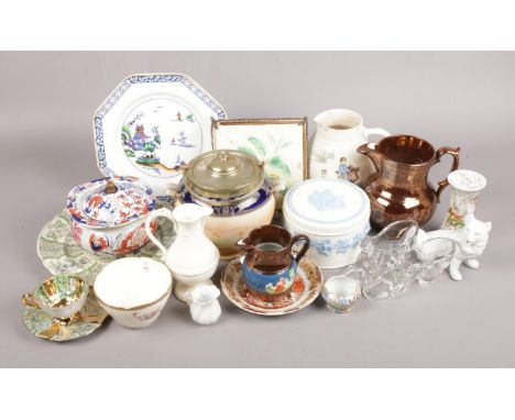 A Collection of Mainly Victorian Ceramics. To include a Large Wedgwood Lidded Jar, Hand Painted Camel China Bowl and Mounted 