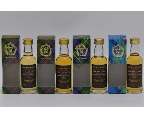Bunnahabhain, four single Islay malt whisky miniatures, The MacPhail's Collection series:1988,1989, 1990, 1991 (43%),Inverlev