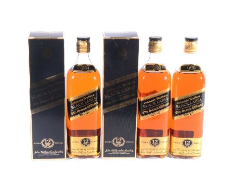 Johnnie Walker Black Label, 12 year old, blended Scotch whisky, three 1990s bottlings, 75cl, 40%, two in cartons.Qty: 3