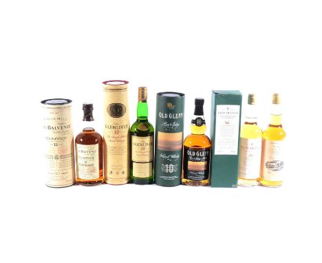 Five assorted bottles of single malt Scotch whisky: Glenlivet, 12 year old, 70cl, 40%, in tubeGlen Ardoch, 8 year old, 70cl, 