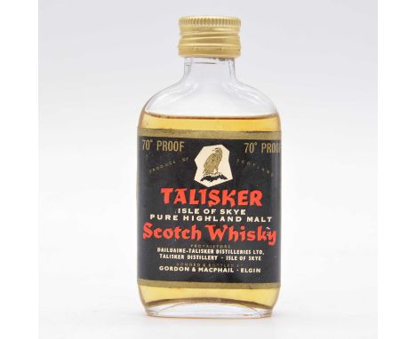 Talisker, two single Islay malt whisky minatures, possibly 1970s, G&amp;M flat bottles, 100 proof and 70 proof, no volume sta