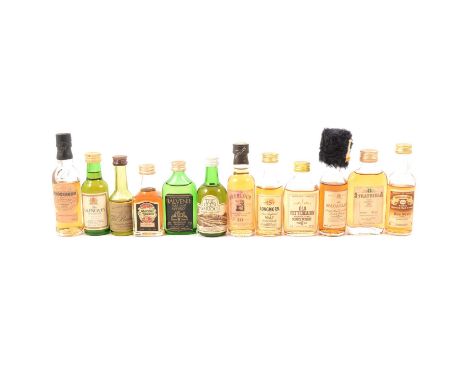 Twelve assorted single malt whisky miniature bottlings including:1965 Ben Nevis, Connoisseurs Choice series, 5cl, 40%1977 Kno