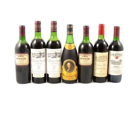 Seven bottles of assorted vintage and table wine, including:1973 Ch Castera, Medoc, x21983 Ch Milon, Saint Emilion, x1Chevanc