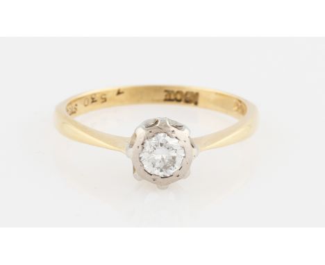 A diamond solitaire ring, illusion set with a round brilliant cut diamond, measuring approx. 0.25ct, stamped 18ct, ring size 