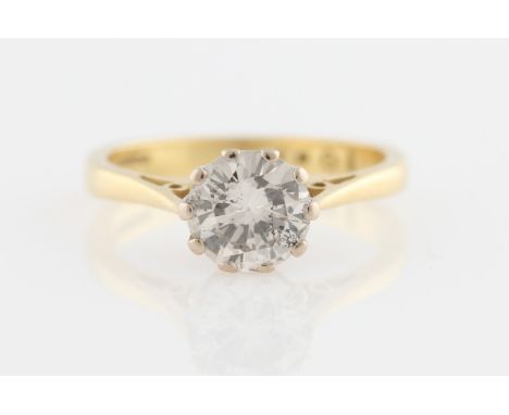 An 18ct yellow gold diamond solitaire ring, set with a round brilliant cut diamond, measuring approx. 1ct, hallmarked Birming