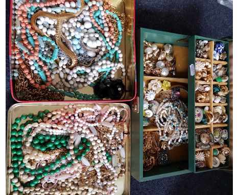 A collection of costume jewellery to include a jet bangle, various clip on earrings, a micro mosaic brooch, a Celtic design b