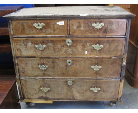 18th century walnut, straight front chest of two short and three long drawers. Water damaged. No estimate, no reserve. (B.P. 