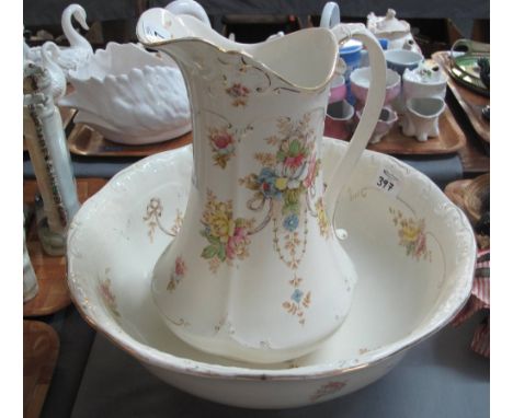 Early 20th century Devon ware Fielding's Staffordshire floral jug and basin set.(B.P. 24% incl. VAT)
