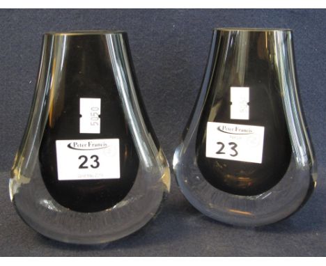 Pair of Whitefriars ruby cased glass tear drop vases. In the manner of Geoffrey Baxter. 14 cm high approx. (2)(B.P. 24% incl.