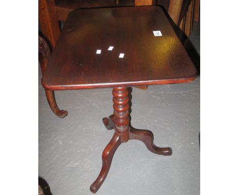 20th century mahogany, rectangular tripod table on turned pedestal.(B.P. 24% incl. VAT) 