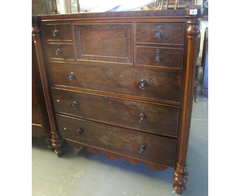 19th century mahogany Scotch straight front chest of drawers, standing on pillared supports and baluster turned legs.(B.P. 24