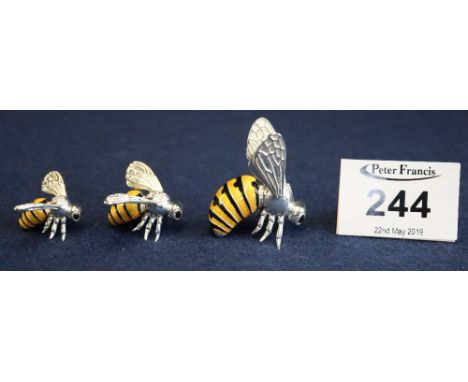 Set of 3 silver and enamel Saturno Italian silver bees or wasps.(B.P. 24% incl. VAT)   CONDITION REPORT: All in good conditio