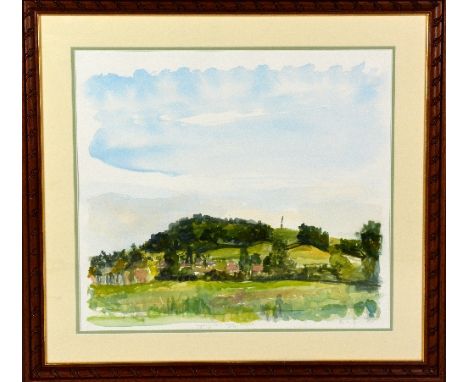 JOHN R MYERS, 'Wychbury Hill and Hagley Monument', a watercolour painting, signed, titled and dated in pencil, framed, approx