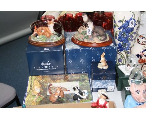 SIX BORDER FINE ARTS SCULPTURES AND VARIOUS CATALOGUES, to include boxed 'Riverdance' (others) A1018 boxed, 'Family Portrait'