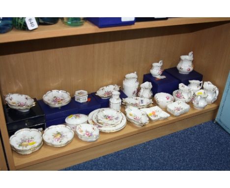 ROYAL CROWN DERBY 'DERBY POSIES', to include jugs (two boxed), seven five petal trays, six silver tray No.1, two trinket boxe