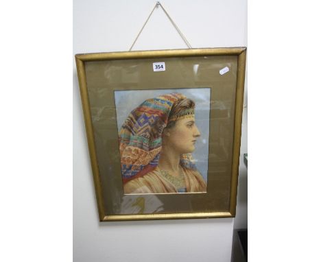 LATE 19TH/EARLY 20TH CENTURY BRITISH SCHOOL, head and shoulders portrait in side profile of a lady wearing Egyptian headdress
