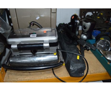 A SANDWICH TOASTER, a coffee grinder, can opener and two camera tripod (5)