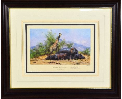 AFTER DAVID SHEPHERD, 'The Waterhole Trilogy No2', a limited edition print 73/1000, signed and numbered, framed, approximatel