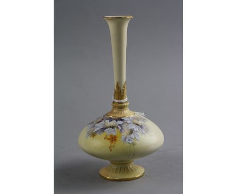 A ROYAL WORCESTER FOOTED SPILL VASE, florally decorated, puce backstamp, No.1748 and Rd No. 234429, height approximately 18cm