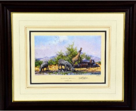AFTER DAVID SHEPHERD, 'The Waterhole Trilogy No3', a limited edition print 73/1000, signed and numbered in pencil, framed, ap