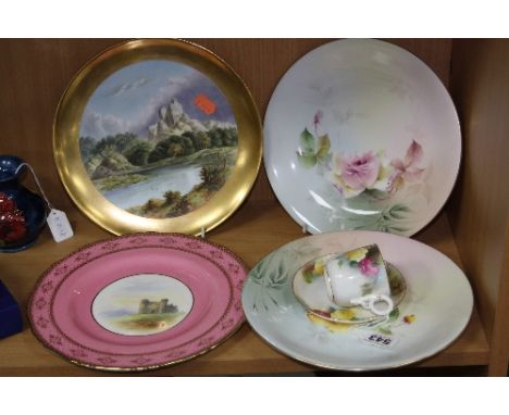 A ROYAL WORCESTER 'HADLEY ROSE' COFFEE CUP AND SAUCER, W8011 pattern, together with two similar plates, pattern 6934, diamete