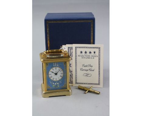 HALCYON DAYS ENAMEL EIGHT DAY CARRIAGE CLOCK BOXED AND PAPERS (key)