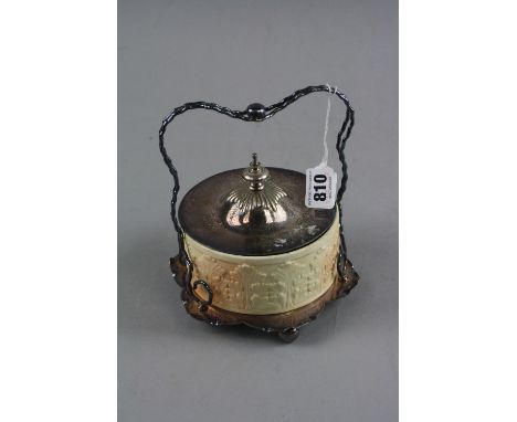 A LOCKE & CO WORCESTER BUTTER DISH, on silver plated stand and covered lid