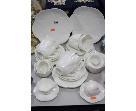FOLEY CHINA (WILEMAN 1890-1910) 'DAINTY' WHITE TEAWARES, six large cups, six saucers, six side plates, two coffee cups/saucer