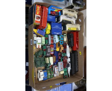 A QUANTITY OF BOXED AND UNBOXED PLAYWORN DIE CAST VEHICLES AND MODEL RAILWAY ITEMS, to include Dinky, Corgi, Matchbox, Tri-an