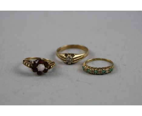 THREE MIXED 9CT DRESS RINGS, ring sizes J, K & R, 6.2 grams (3)