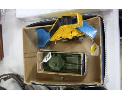 A BOXED DINKY SUPERTOYS CENTURION TANK, No.651, playworn condition, gun barrel bent, with a boxed Dinky Supertoys Elevator Lo