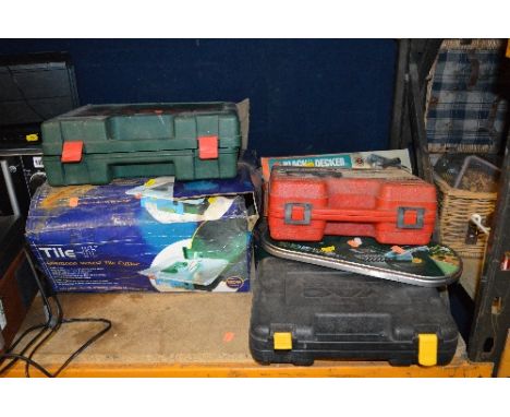 SIX VARIOUS POWER TOOLS, including Bosch, Black and Decker Tile it, MacAllister etc