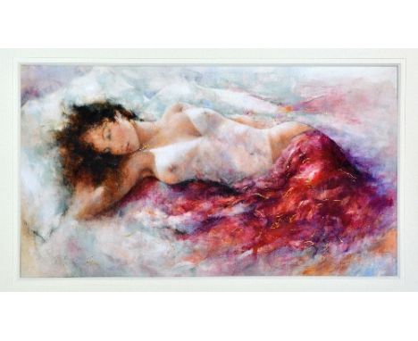 AFTER GARY BENFIELD. 'Repose in Red', a limited edition, hand embellished print 63/100, signed and numbered in pen, with cert