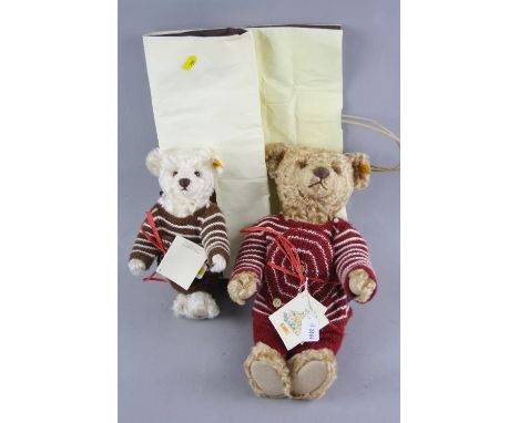 TWO UNBOXED STEIFF CLASSIC MOHAIR BEARS, both with original knitted clothes and hats, classic 1907 bear, No.027673, with grow