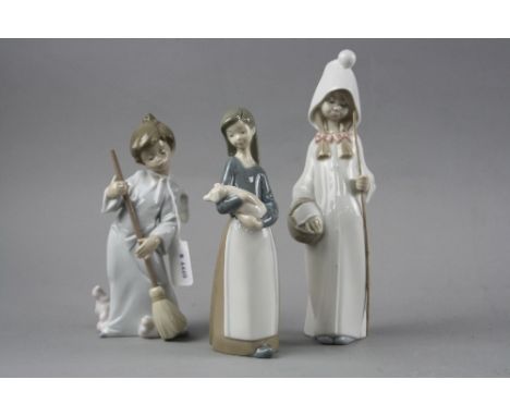 THREE BOXED LLADRO FIGURES, 'Sweep Away The Clouds', No.5726, 'Shepherdess with Basket', No.4678 and Girl with Pig, No.1011 (