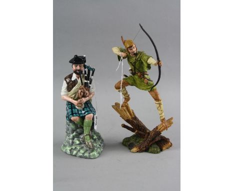 TWO ROYAL DOULTON FIGURES 'The Piper' HN2907 and resin Robin Hood (arrow and sword loose) (2)