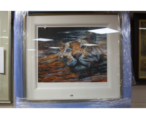 ROLF HARRIS, FIRE ESCAPE, a tiger swimming, limited edition colour print on paper, no.88/195, numbered and signed in pencil, 