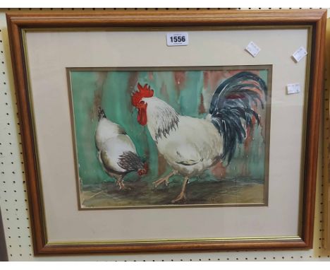Susanna Lim Lance: a framed watercolour study depicting a pair of Light Sussex chickens - signed and dated '93