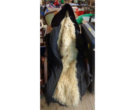 A large vintage sheep skin lined sailor's coat - vendor purportedly rescued from shipwreck