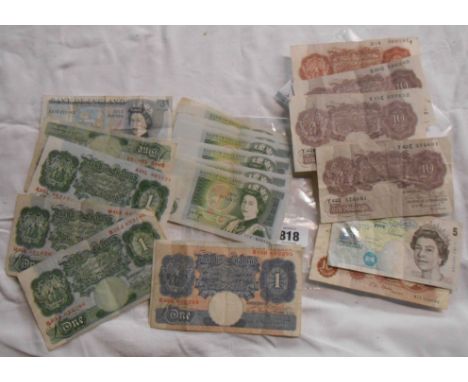 A small collection of vintage and later GB banknotes including various styles of 10 Shilling notes, £1 notes including ten co