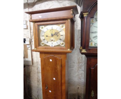 Springfield of Grantham: an antique style yew wood longcase clock, the 28cm brass and silvered square dial with moonphase and