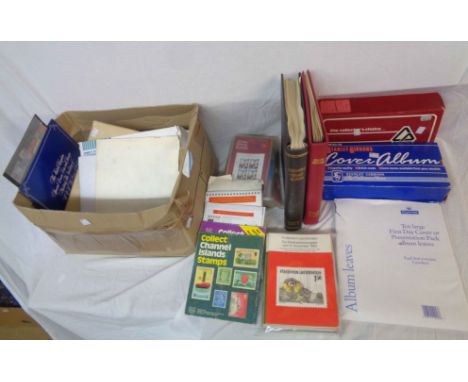 A box containing two boxed sleeved ring bound covers albums, one containing National Army Museum early 1970's FDCs, the other