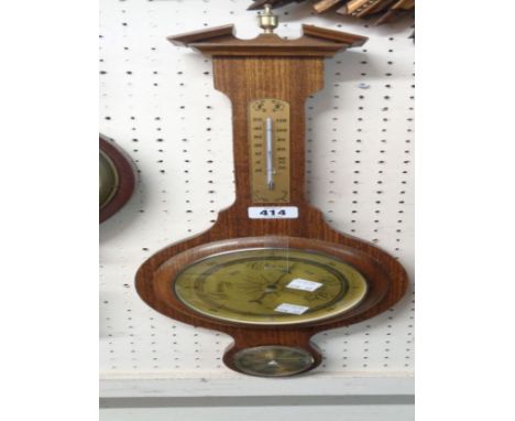 A vintage Taylor polished oak cased banjo barometer/thermometer with aneroid works - main dial glass detached, but included