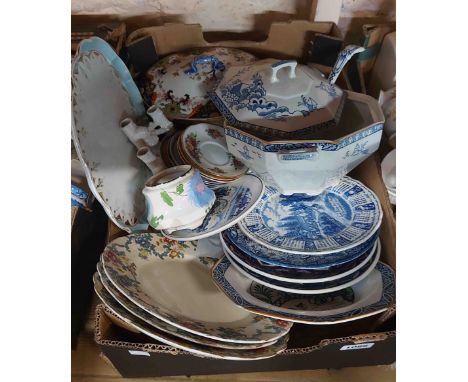 A box containing a quantity of ceramics including Wood's Ware, tureen and ladle, etc.