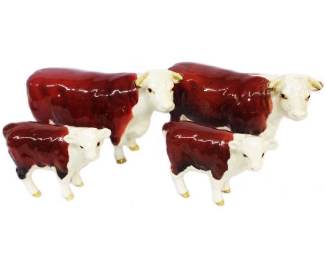 Two Beswick Hereford Champion of Champion cow figurines - sold with two Hereford calves