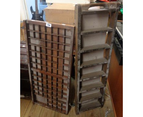 A vintage wooden printer's tray - sold with wooden display rack