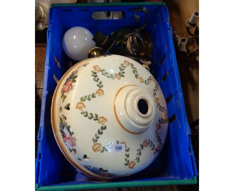 A hand painted Spanish ceramic lamp - sold with some brass fittings